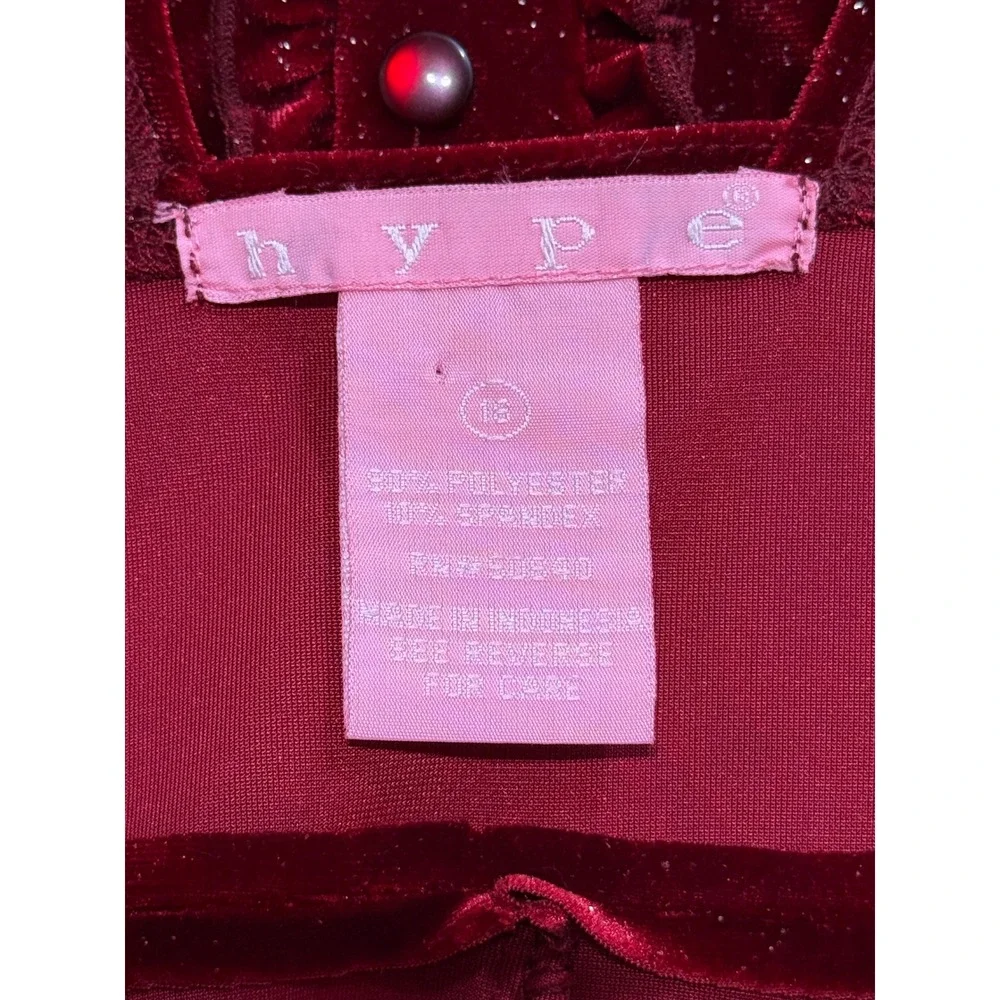 Hype Velvet‎ Glitter Dress Girls 16 Red Holiday Party Ruffle Sparkly V-Neck Y2K